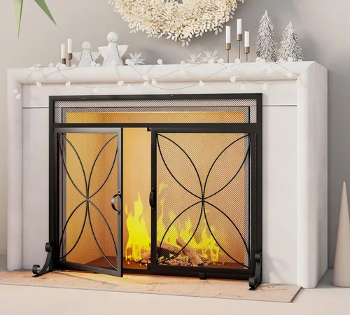 Miniatura 2 de Fire Beauty Pantalla de chimenea con puertas magnéticas, pantalla de metal grande para el hogar, protector de chispas, incendios de horno de metal