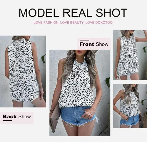 Miniatura 4 de Dokotoo Blusa informal para mujer, sin mangas, con cuello halter y estampado de leopardo
