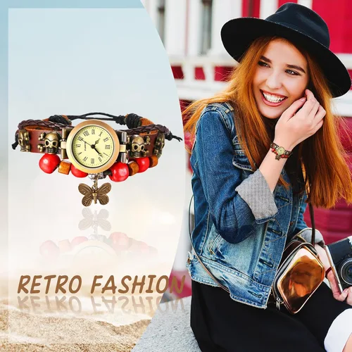 Miniatura 5 de JewelryWe Reloj de pulsera de cuero de moda para mujer, estilo clásico, bohemio, cuarzo, pulsera