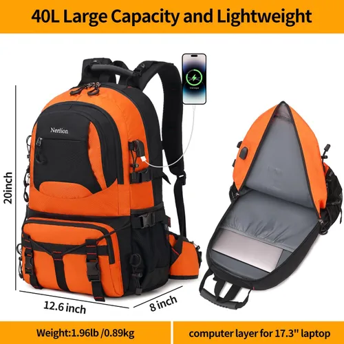 Miniatura 5 de Mochila de senderismo NerIion de 40L, mochila de viaje para hombres y mujeres, mochila impermeable para acampar al aire libre, mochila ligera de día