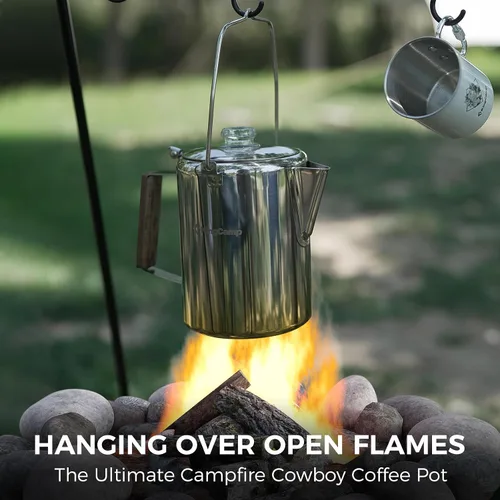 Miniatura 5 de KingCamp Percolator - Cafetera de acero inoxidable 304 con mango de madera para acampar al aire libre, cabina, caravana, cocina, caza y mochilero