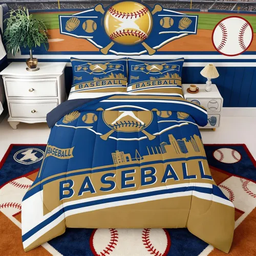 Miniatura 7 de Juego de edredón con bandera de Estados Unidos, juego de ropa de cama de béisbol y sóftbol, tamaño Queen, edredón acolchado con estrellas blancas