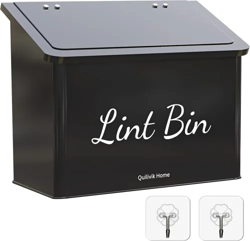 Papelera metálica magnética con tapa para decoración del cuarto de lavado con contenedor pequeño de pelusas | Caja metálica | Contenedores de Negro