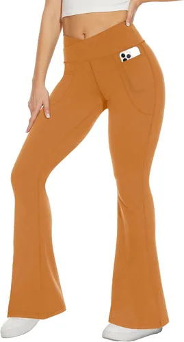 Miniatura 102 de TNNZEET Leggings acampanados negros para mujer, pantalones de yoga cruzados con bolsillos, corte de bota, leggings acampanados