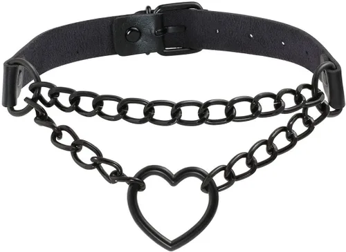 Miniatura 19 de Eigso Gargantilla gótica con cadena de corazón para mujer, gargantilla de cuero punk, collares Emo Grunge, collar para fiesta de los años 80