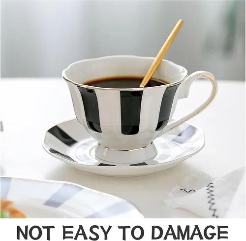 Miniatura 3 de UPKOCH Juego de taza y platillo de lunares de cerámica con plato a juego de 5.51 x 5.51 x 2.95 pulgadas, taza de estilo europeo para café con leche
