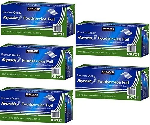 5 lotes al por mayor Kirkland Signature Reynolds - Hojas de papel de aluminio para servicio de alimentos, 2500 hojas en total