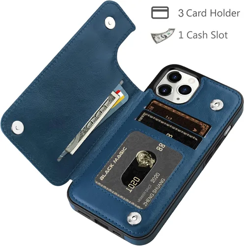 Miniatura 3 de HianDier Funda para iPhone 11 Pro con tarjetero para mujeres y hombres, funda protectora de piel sintética con función atril, cierre magnético, a