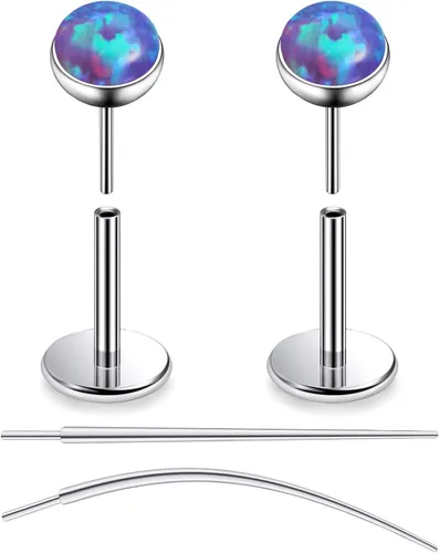 Miniatura 57 de F136 - Aretes de titanio 20/18/16G sin rosca, con parte trasera plana, multicolor, ópalo, nariz, labret Medusa Monroe, piercing con forma cónica