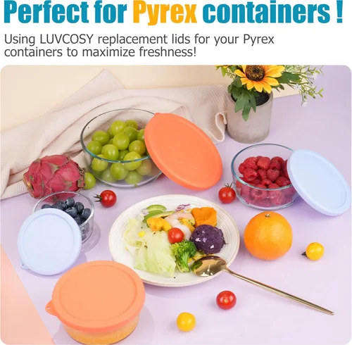 Miniatura 6 de LUVCOSY - Tapas redondas de silicona de repuesto de 1 taza, 2 tazas, 4 tazas para tazones de vidrio Pyrex 7202-PC, 7200-PC, 7201-PC, paquete de 6