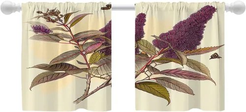 Miniatura 65 de Shrahala Floral Abstract Design Blackout Curtain Tiers, Minimalist Flower Illustration Kitchen Valance Light Blocking Tier Drapes with Rod Pocket, 2