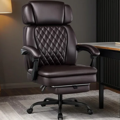 Miniatura 2 de Silla de oficina ejecutiva de 400 libras con reposapiés para personas pesadas, silla de escritorio ergonómica grande y alta con reposacabezas Marrón