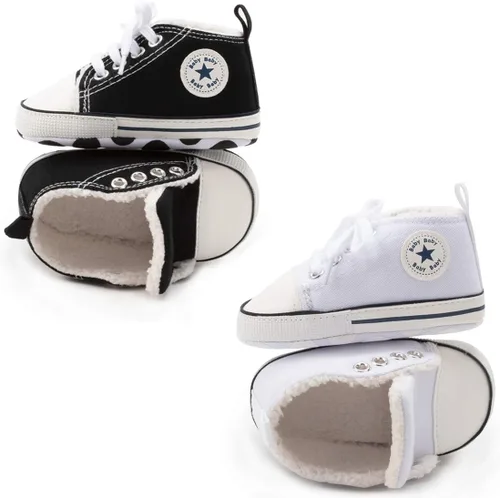 KIDSUN - Zapatos deportivos unisex de caña alta para bebés, mezclilla de lona, suela antideslizante, suaves, para los primeros pasos