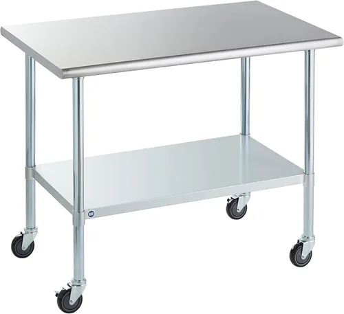 Miniatura 51 de Mesa de acero inoxidable para preparación y trabajo con protector contra salpicaduras, 24x72 pulgadas