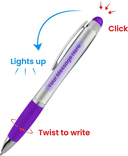 Miniatura 9 de Bolígrafos personalizados, paquete de 80 grabados láser sin granel, bolígrafo de 3 pulgadas, lápiz óptico y área personalizada con luz, nombre