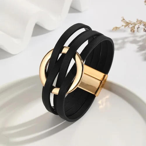 Miniatura 2 de Caiyao Pulsera de cuero con dije de círculo para mujer, estilo bohemio, de varios hilos de cuero, pulseras para adolescentes y niñas, hechas a mano