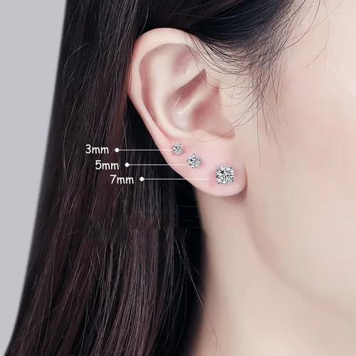 Miniatura 2 de Aretes de tuerca de plata de ley para mujer, 3 pares de aretes pequeños de circonita cúbica para cartílago, pequeños aretes de trago