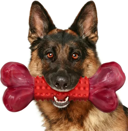 Miniatura 11 de Juguetes resistentes para perros masticadores agresivos de raza grande, hueso para masticar con sabor a tocino, juguete masticable de nailon y goma