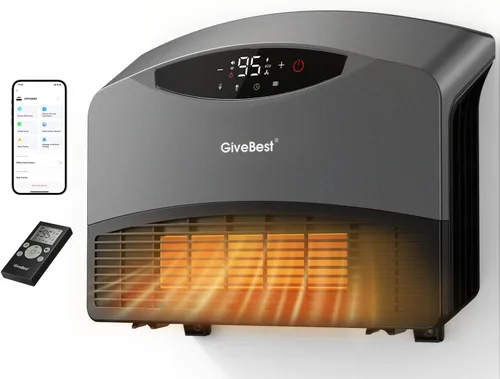 GiveBest Calentador de pared inteligente con WiFi y control remoto, 1500 W, montaje en suelo o pared, 3 modos de calefacción, calentador eléctrico