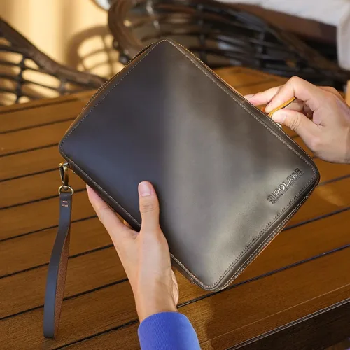 Miniatura 2 de Polare - Organizador de cables de viaje de cuero de grano completo, bolsa de transporte para accesorios electrónicos con cremalleras YKK, bolsa