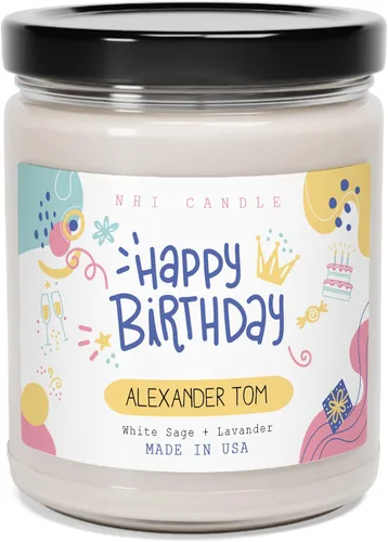 Miniatura 9 de NHI - Vela personalizada de feliz cumpleaños, vela con nombre personalizado, vela perfumada de cera de soja para el hogar, tarro transparente de 9