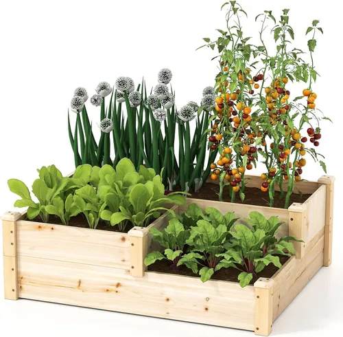 S AFSTAR Cama de jardín elevada de 3 niveles, maceta elevada para exteriores, para verduras, frutas, hierbas, flores, kit de maceta de madera de