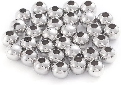 Miniatura 3 de Beadthoven - 500 cuentas redondas de acero inoxidable de 0.079 pulgadas (0.079 in), cuentas de metal redondas lisas doradas, espaciadores, bolas