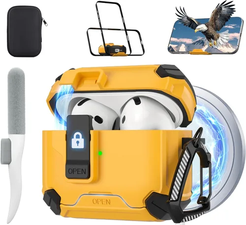 Miniatura 40 de Maxjoy Funda protectora para AirPods 4 2024, funda protectora para AirPods de 4ª generación con bloqueo automático, compatible con MagSafe, Verde