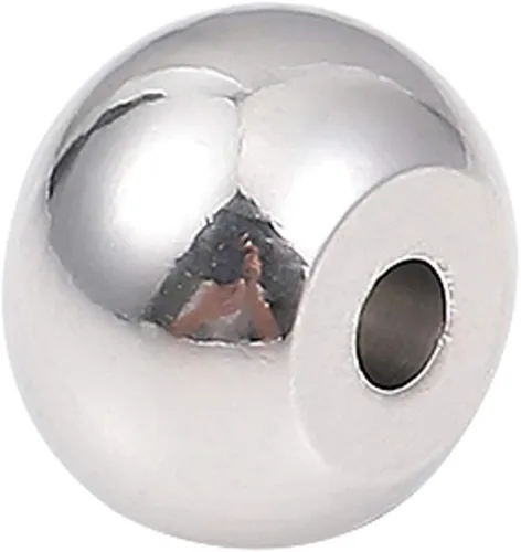 Miniatura 17 de BEADIA Cuentas espaciadoras de acero inoxidable de 0.197 x 0.157 in, redondas, sueltas, para hacer joyas, 100 unidades con agujero de 0.098 pulgadas