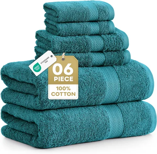 Miniatura 18 de LANE LINEN Juego de 6 toallas turcas de 100 % algodón para baño, súper suaves, de secado rápido y altamente absorbentes, 2 toallas de baño, 2 paños
