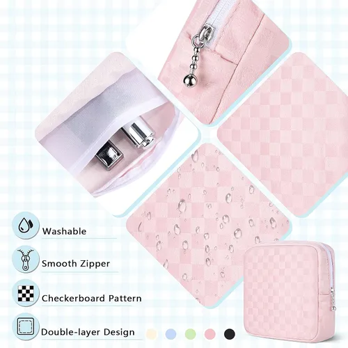 Miniatura 3 de Likesing Mini bolsa de maquillaje de 5.3 pulgadas para bolso, pequeña bolsa de maquillaje a cuadros para cosméticos de viaje para mujeres y niñas