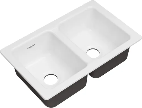 American Standard 77DB30190.308 Delancey - Fregadero de cocina de hierro fundido de doble tazón 30x19, color blanco brillante