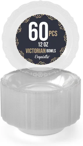 Miniatura 6 de SIZENAME - Platos de plástico desechables, diseño victoriano de calidad premium, color crema, para fiestas y bodas, 60