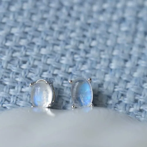 Miniatura 8 de ITSMOS Pendientes de piedra de luna natural, piedra de luz de luna azul s925 tachuelas de plata, piedra ovalada amante de la piedra romántica