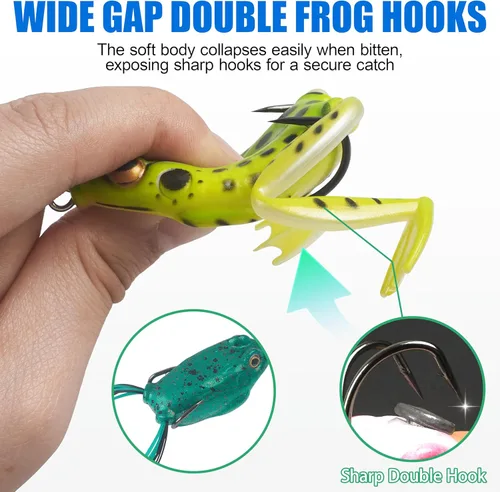 Miniatura 4 de OROOTL Ganchos de pesca dobles, 50 ganchos clásicos de rana de acero de alto carbono, doble gancho de pesca de púas con vástago abierto para agua