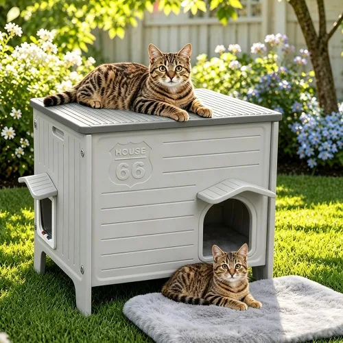 Rockever Casa impermeable para gatos al aire libre, casa aislada para gatos al aire libre con alfombrilla suave, casa elevada para gatos al aire