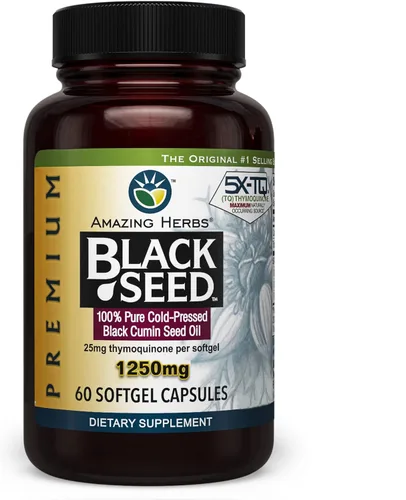 Amazing Herbs Cápsulas de aceite de semilla negra de alta potencia, prensado en frío, ayuda a la salud digestiva, apoyo inmunológico y función