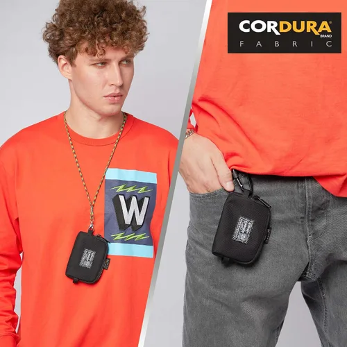 Miniatura 2 de Rough Enough - Monedero pequeño para hombres, monedero de cambio, llavero para mujeres y niños con cordón en Cordura negra, Negro