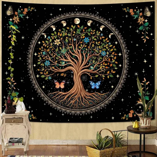 Miniatura 20 de Spenlife Tapiz del Árbol de la Vida en Blanco y Negro para Dormitorio, Tapices Espirituales Estéticos, Tapices de Árbol Estéticos, Tapiz Estético