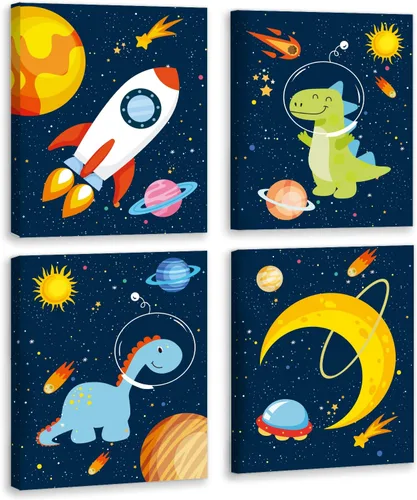 Miniatura 7 de KAIRNE Juego de 3 pinturas artísticas enmarcadas para habitación espacial de niños (12 x 16 pulgadas), imágenes de planetas, sistema solar, póster