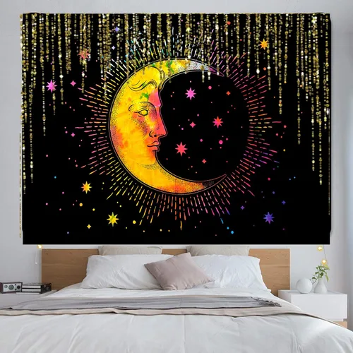 Miniatura 5 de INDIAN CRAFT CASTLE Tapiz psicodélico de luna para dormitorio, tapices estéticos, tapiz psicodélico, tapiz para colgar en la pared para decoración