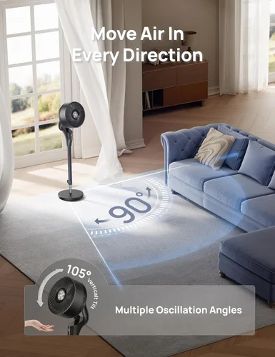 Miniatura 4 de DREO Ventilador para dormitorio, actualizado 2026, flujo de aire de 90 pies, ventilador silencioso de 20 dB, ventilador de pie oscilante de 90°