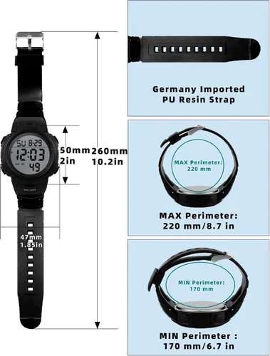Miniatura 8 de CakCity Reloj deportivo digital para hombre, pantalla LED, esfera grande, reloj militar para hombre, impermeable, casual, luminoso, cronómetro