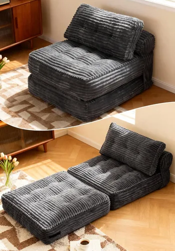 Miniatura 15 de KINGYES Silla de Cama Plegable, Silla Convertible 3 en 1 con Almohada, Silla Futón Plegable para Sala de Estar, Gris Gris (Mist Gray)