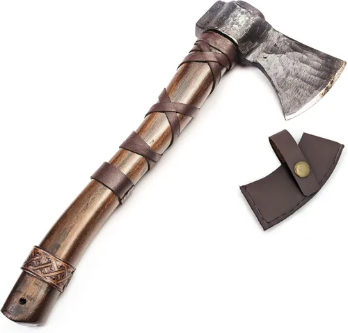 Norse Tradesman Hacha de lanzamiento vikingo de 14 pulgadas, hacha nórdica totalmente afilada, cabeza de hacha de acero al carbono con punto de cruz
