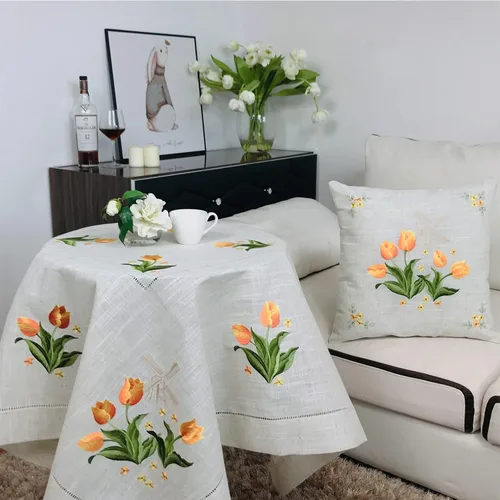 Miniatura 26 de Mantel bordado para decoración de encaje a prueba de polvo, sin arrugas, lavable, floral, rectangular, para cocina, comedor, vacaciones, cumpleaños