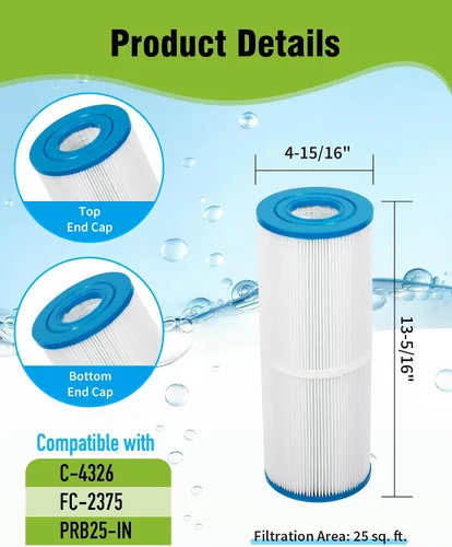 Miniatura 2 de PRB25-IN - Cartucho de filtro de spa que reemplaza al filtro de bañera de hidromasaje Unicel C-4326, Filbur FC-2375, 3005845, Pentair R173429