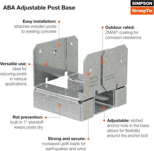 Miniatura 8 de Simpson Strong Tie Z-Max, base de poste ajustable, 4 por 4, ABA44Z-20