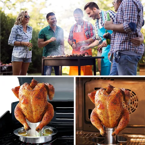 Miniatura 7 de AMOZO Soporte para pollo para latas de cerveza para parrilla y ahumador, soporte para pollo de acero inoxidable 304 de alta calidad, tostadores
