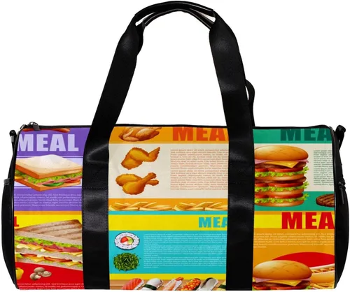 Infographic Healthy Food and Fastfood Newspaper Sports Duffel Bag Travel Tote Carry on Weekender Gym Overnight Bag for Men & Women